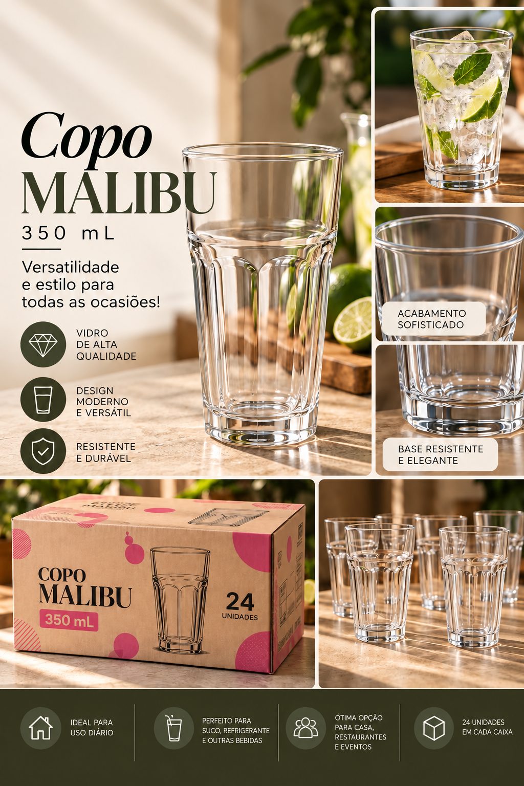 COPO DE VIDRO 350ML MALIBU